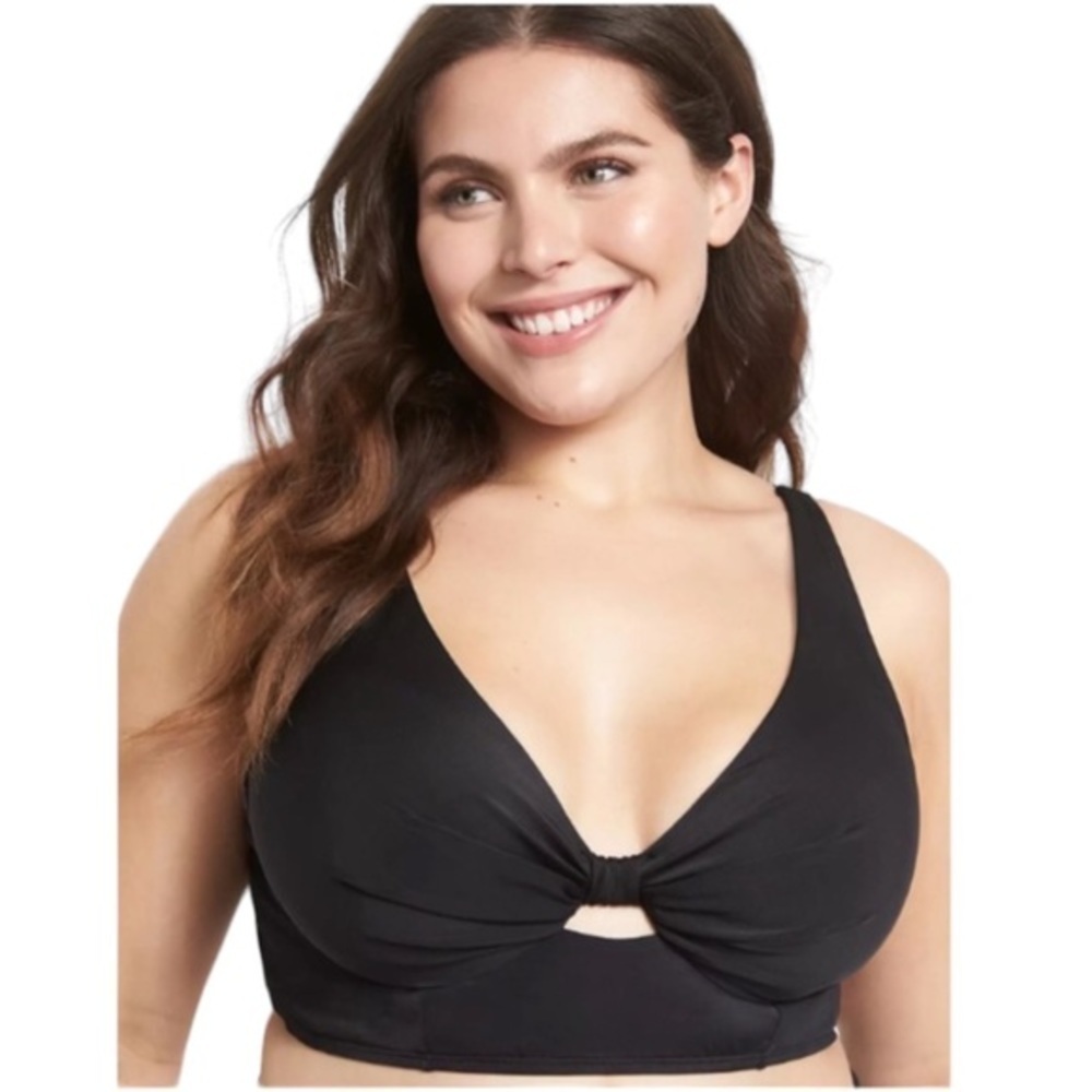 Lane Bryant NWOT Plunge Underwire Swim Bikini Top- Black 44DD